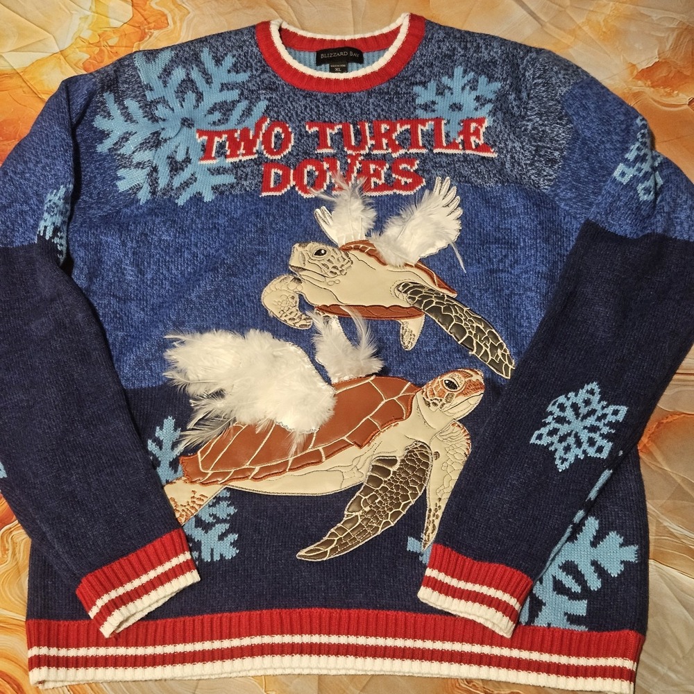 Blizzard Bay Mens XL Two Turtle Doves Ugly Christmas Sweater Holiday